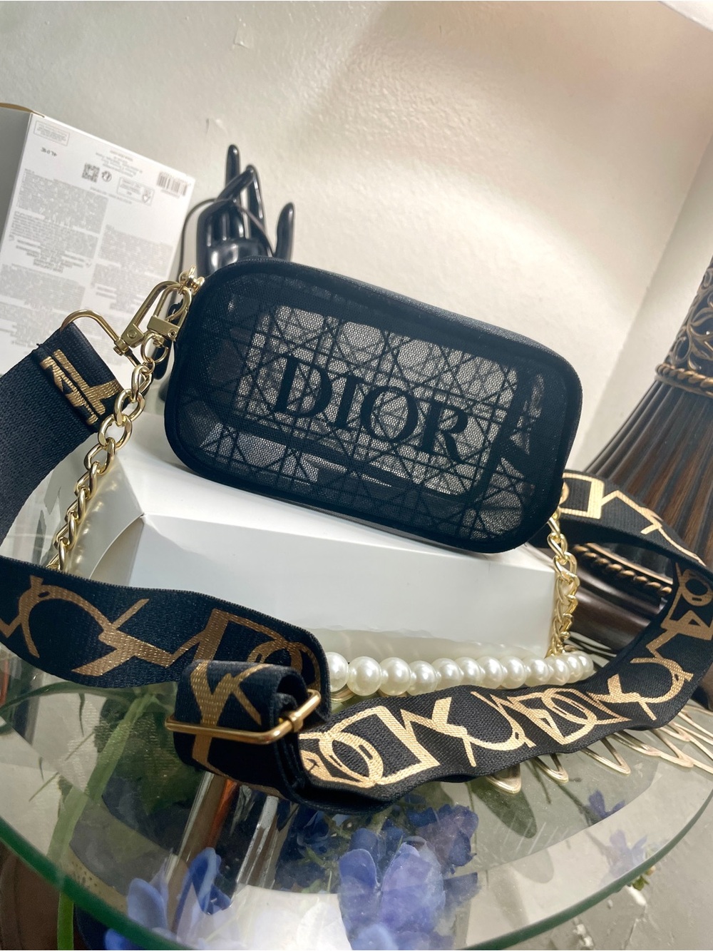 Dior Black Crossbody Bag with Pearl & Gold Chain - Picture 14 of 15